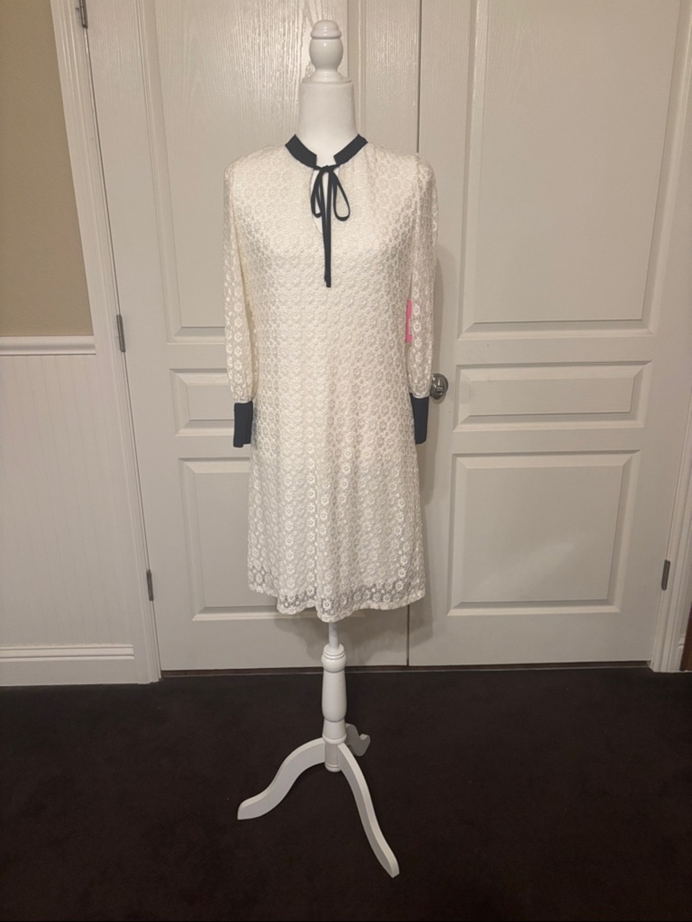 Riley & Rae White Lace Dress with Black Trim
